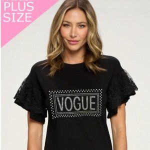 Graphic design black T-shirt Vogue Bling Lace Plus size NEW
